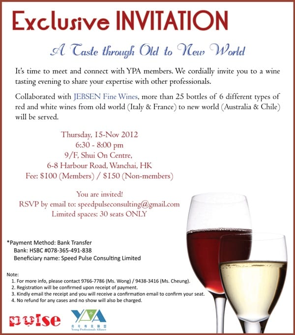 WINE TASTING & EXPERTISE SHARING: A TASTE THROUGH OLD TO NEW WORLD