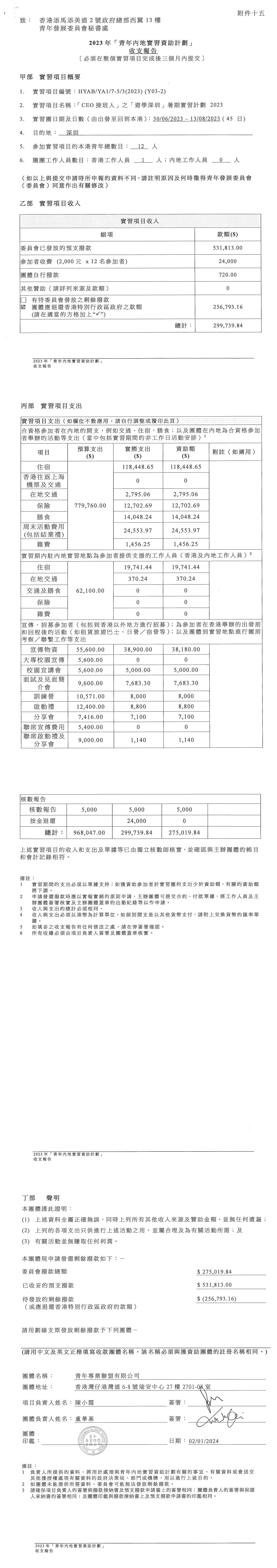 「CEO接班人」之「遊學深圳」暑期實習計劃2023 收支報告